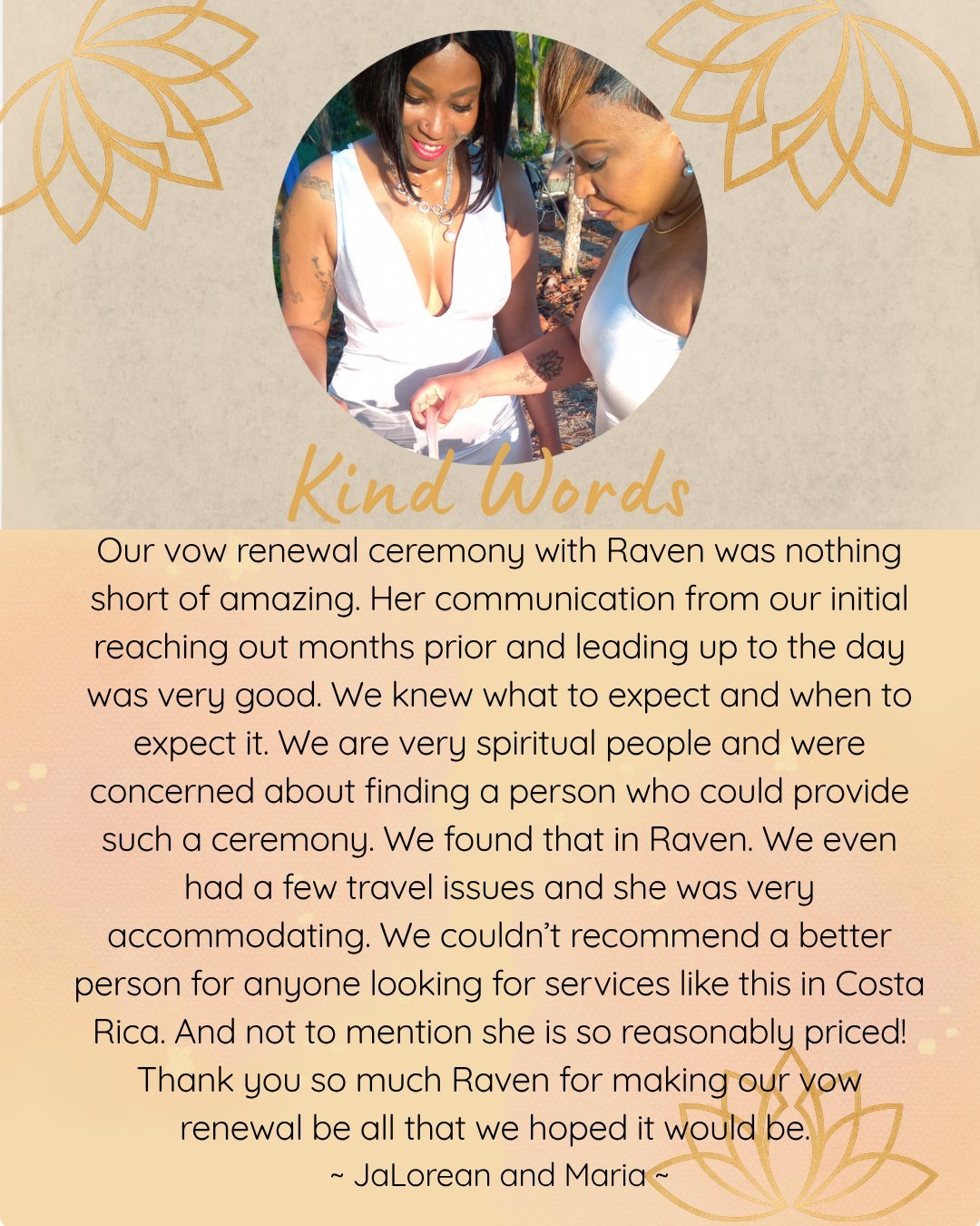 Testimonial from Jalorean and Maria