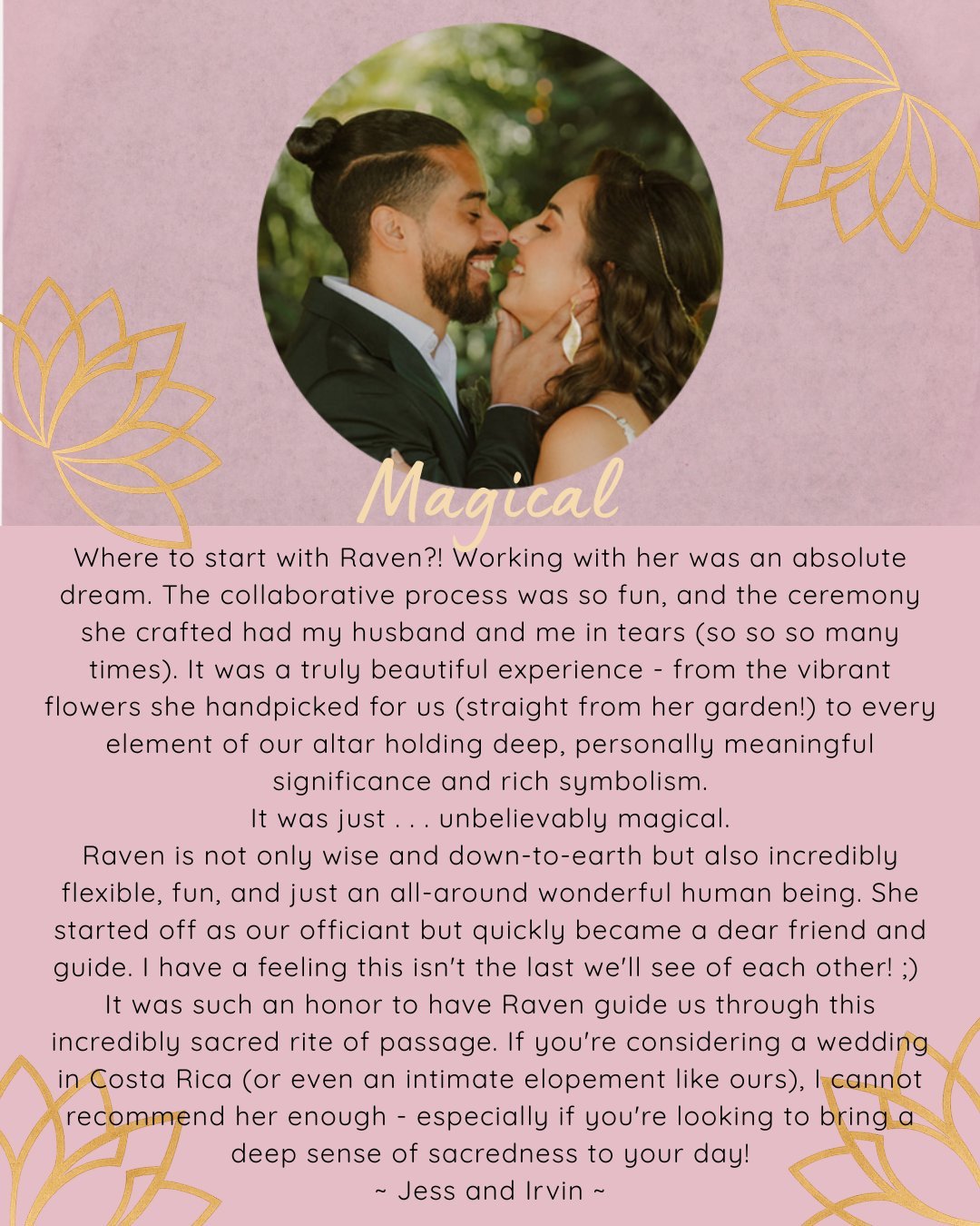 Testimonial from Jess and Irvin